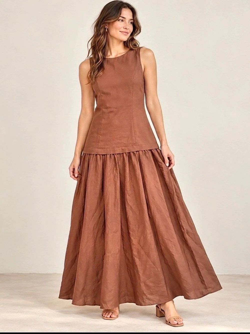Mango MNG Brown Drop-Waist Maxi Dress NWT Size M